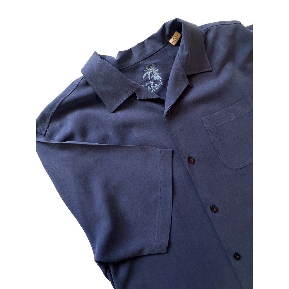 Tommy Bahama Silk Camp Shirt Mens M Navy Original Fit‎ Pocket Resort